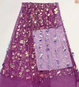 

French lace fabric 5yds/pce exclusive sequins embroidery african fabrics women gorgeous nigerian lagos party bright dress 2019