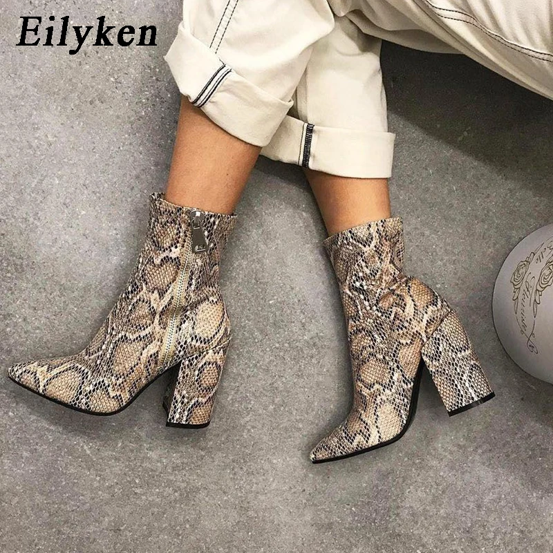 

Eilyken New Female Chelsea Boot Women Fashion Serpentine Boots Side Zipper Heel Sexy Short Punk Style Boots size 41 42