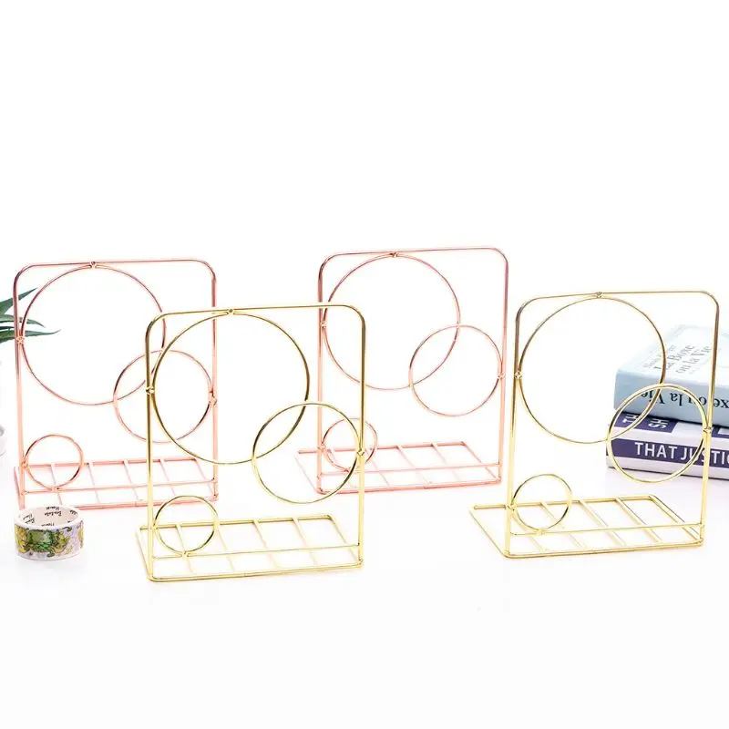 2pcs Round Metal Desktop Bookends Book Ends Support Stand Holder Shelf Bookrack