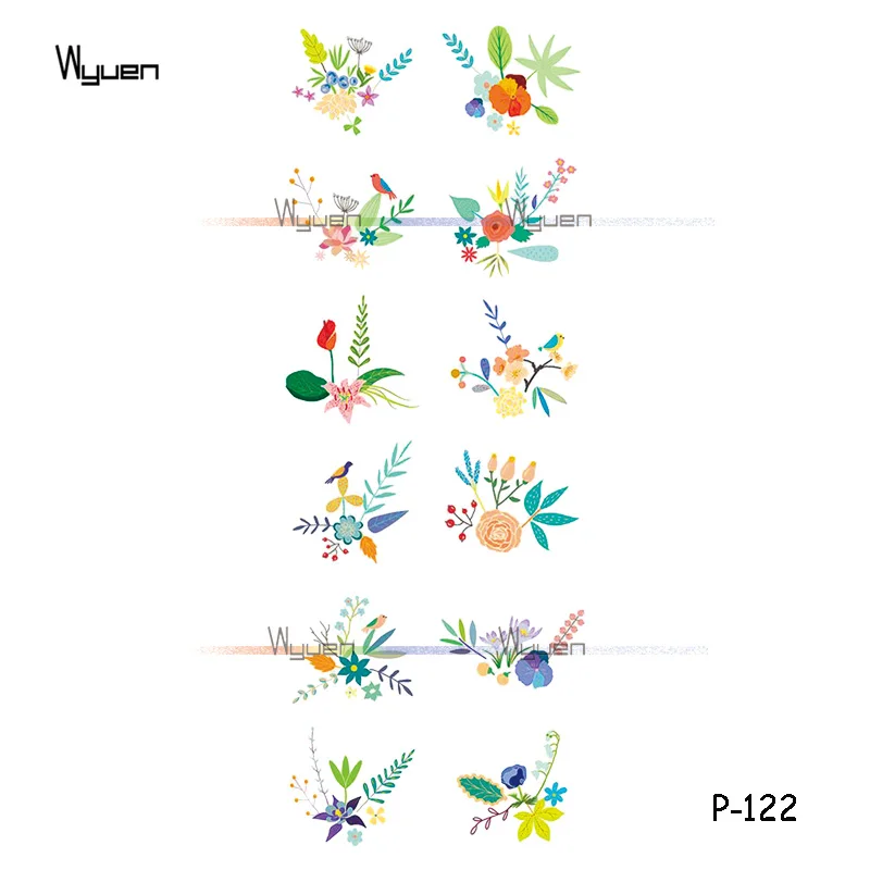 Wyuen дизайн розовые цветы Водонепроницаемая временная татуировка наклейка для женский боди-арт поддельные татуировки Цветок макияж тату P-135 - Цвет: 122