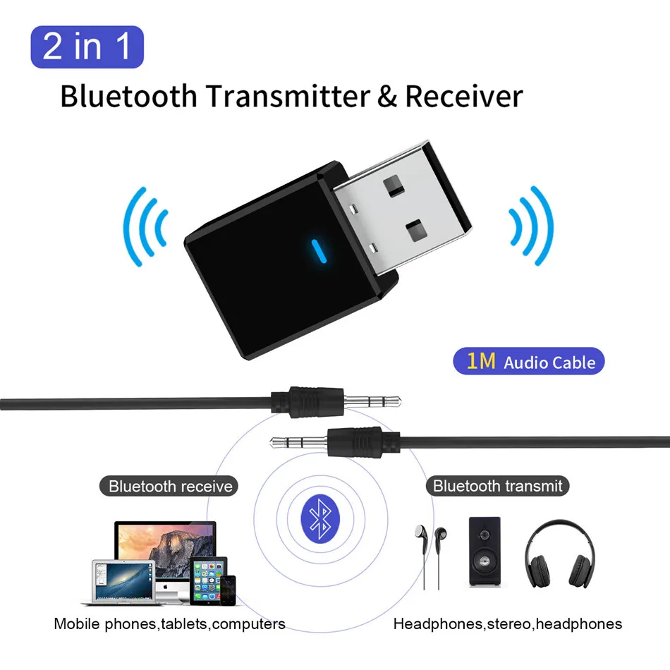 Bluetooth 5,0 автомобильный комплект приемник передатчик стерео Bluetooth AUX USB 3,5 мм разъем аудио для ТВ ПК Автомобильный Bluetooth беспроводной адаптер