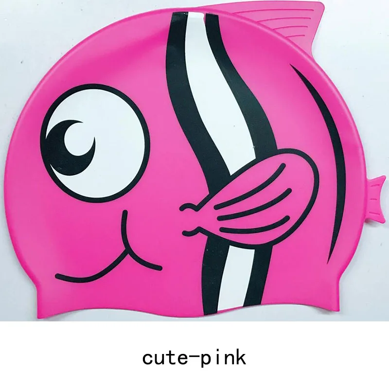 Swimming Cap Silicon Kids Children Boys Girls Baby Diving Swim Cap Hat Ear Protector Printing Silicone Waterproof Caps cute - Цвет: cute pink