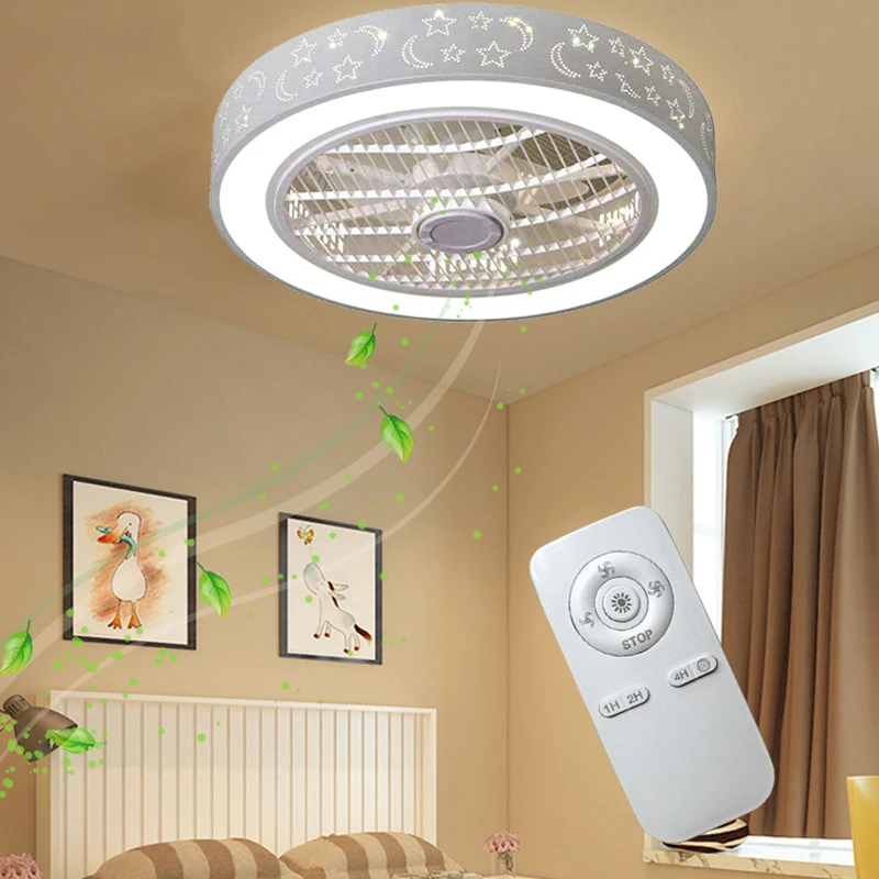 

Children Bedroom Room Retro Ceiling Fan Quiet Invisible Personality Circulation Air Suction Integrated Remote Control Fan Lamp