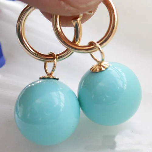 

Unique Pearls jewellery Store 16mm Round Turquoise South Sea Shell Pearl Earrings 14k Dangle Earring Charming Women Gift