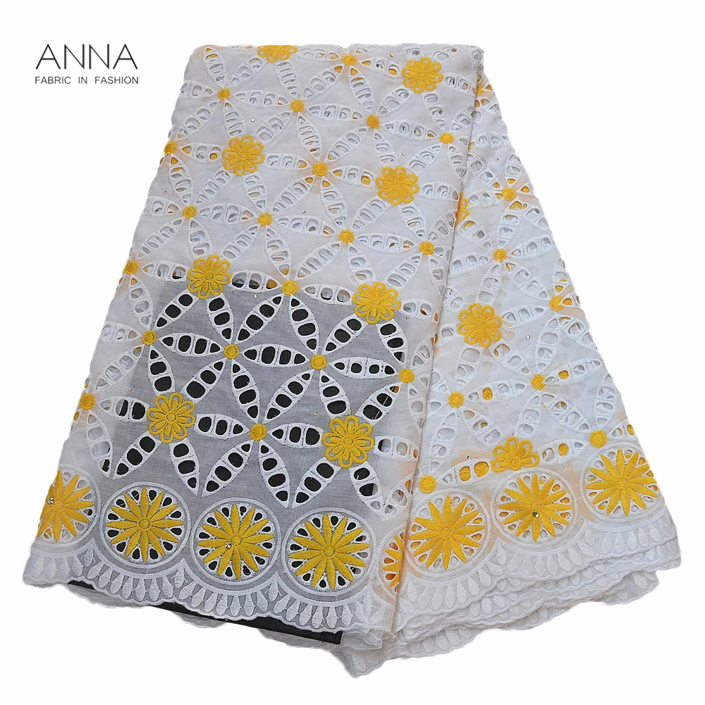 

ANNA Latest Swiss Voile Lace Fabrics With Embroidery African Dry Lace Fabrics Punching Swiss Cotton Lace 5 Yards For Party