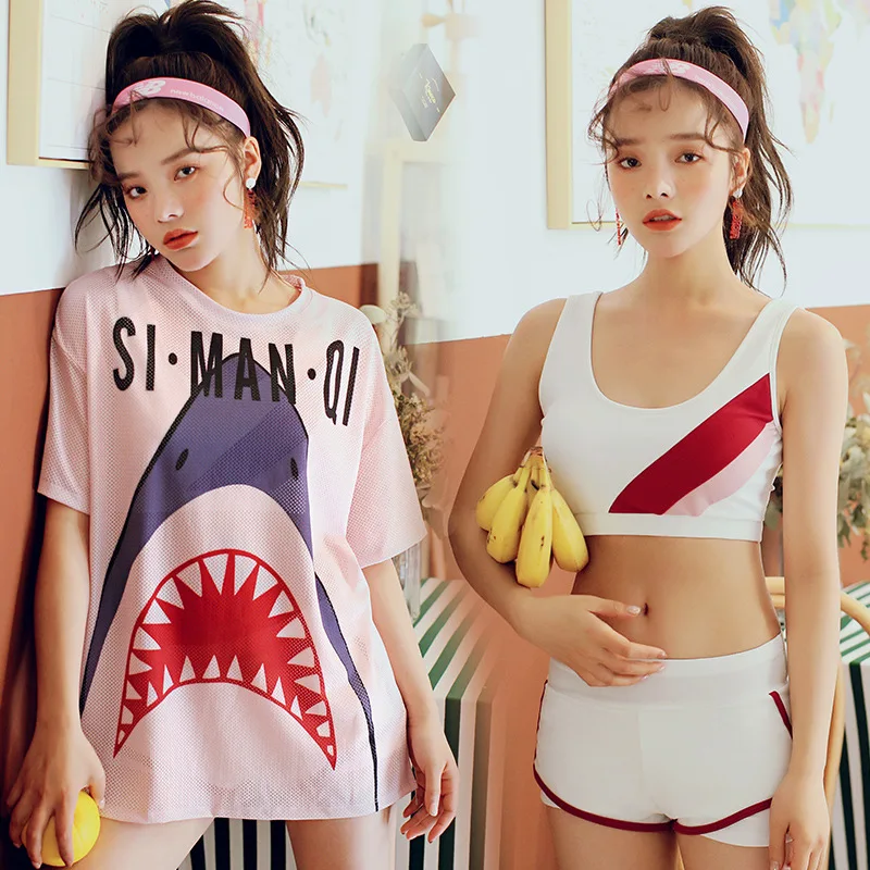 

Si man qi Bathing Suit Women's Three-piece Set Split Type Sports Casual South Korea Hot Springs Graceful Small Bust Gathering St