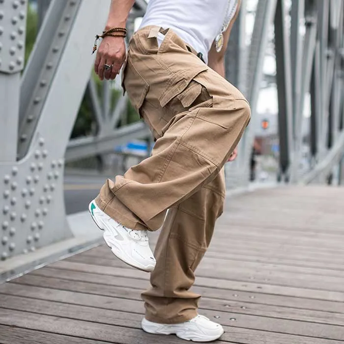 Trendy Loose Baggy Cargo Pants Men Casual Hiphop Harem Cotton Straight Trousers Wide Leg Plus Size Streetwear Clothing genie pants