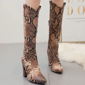 

Women Winter Shoes Med Heels Lace-up Ladies Knee High Boots For Women Autumn Western Socks Shoes Round Toe Zapatos De Mujer#3