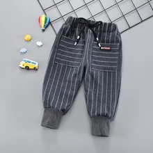 Детская одежда, штаны для мальчиков, хлопковые штаны в полоску для маленьких мальчиков, Осенние повседневные спортивные штаны, одежда для детей