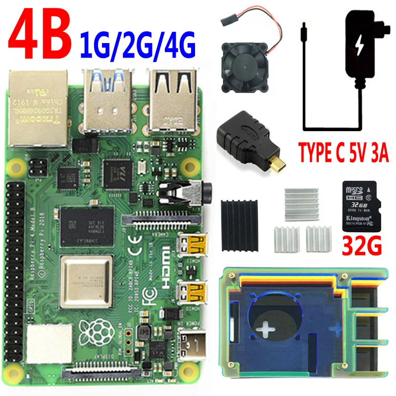 

Raspberry Pi 4 Model B PI 4B 1GB/2GB/4GB or 3B+ power case 32G SD