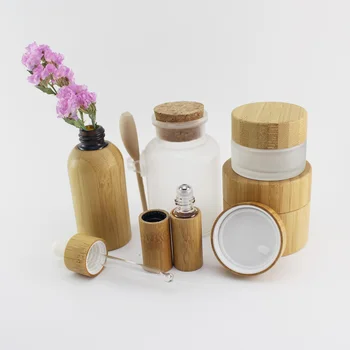 

100pcs 50ml bamboo shell glass bottle with bamboo dropper serum glass essential oil bottle glass dropper bottle with bamboo cap
