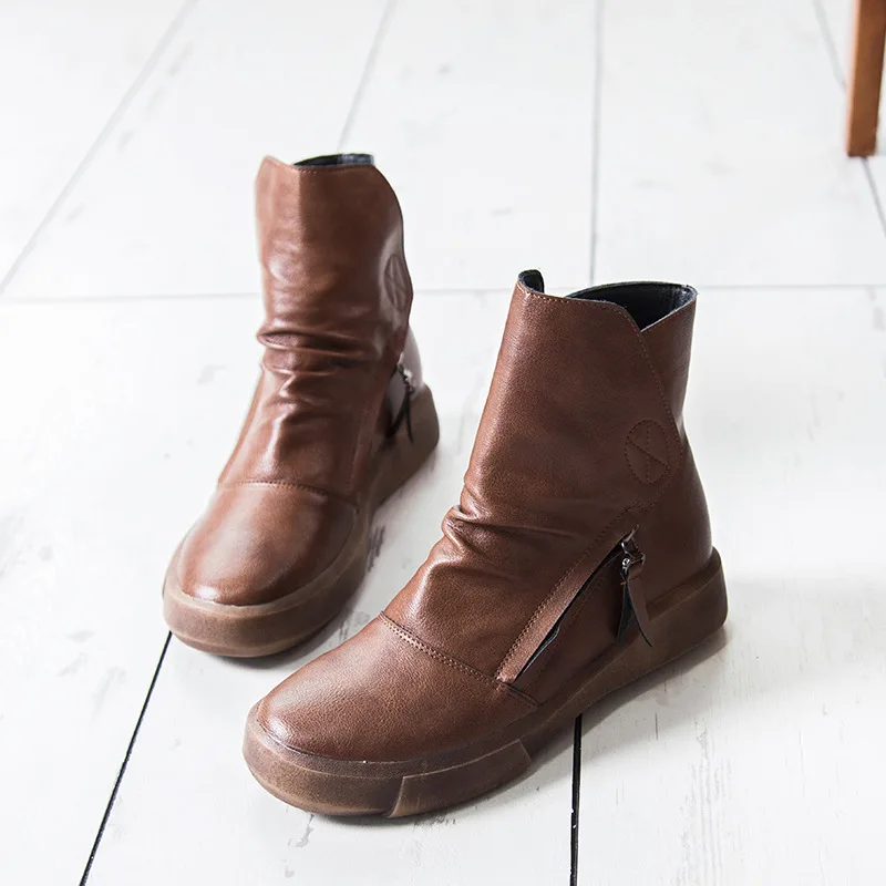 

2019 Autumn And Winter New Style plus Velvet British Style Retro Short Boots Fashion round WOMEN'S Boots Versatile Flat Martin B