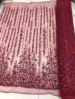 

High Quality New Bead Embroidery African Lace Sequin Embroidery French Mesh Lace Fabric Evening Dress Skirt Wedding Dress 5Y