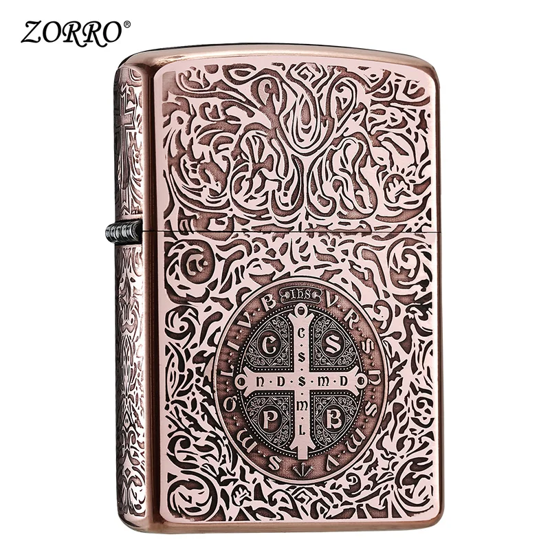 

Zorro wind proof copper kerosene lighter five side deep carving Constantine retro lighter for man's birthday