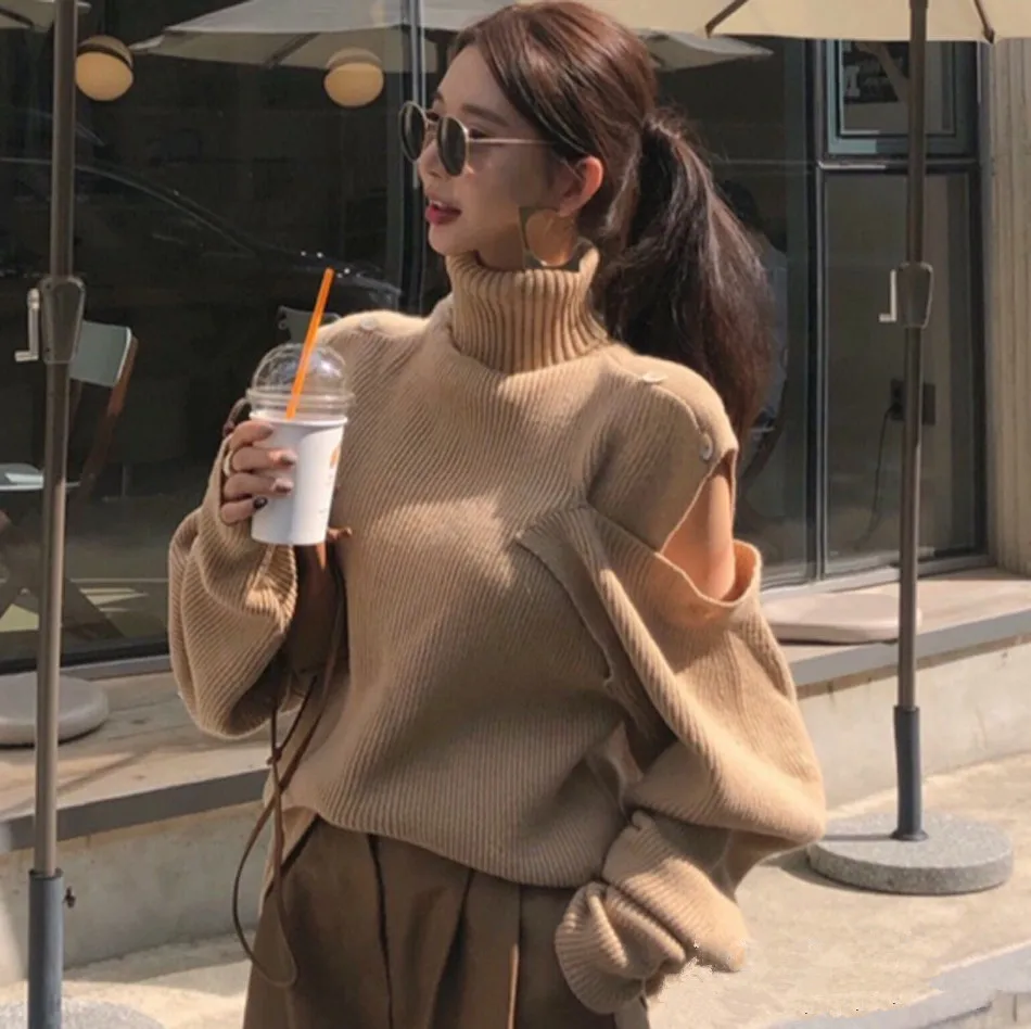 2019 зимний женский свитер с открытыми плечами однотонный базовый джемпер осенний