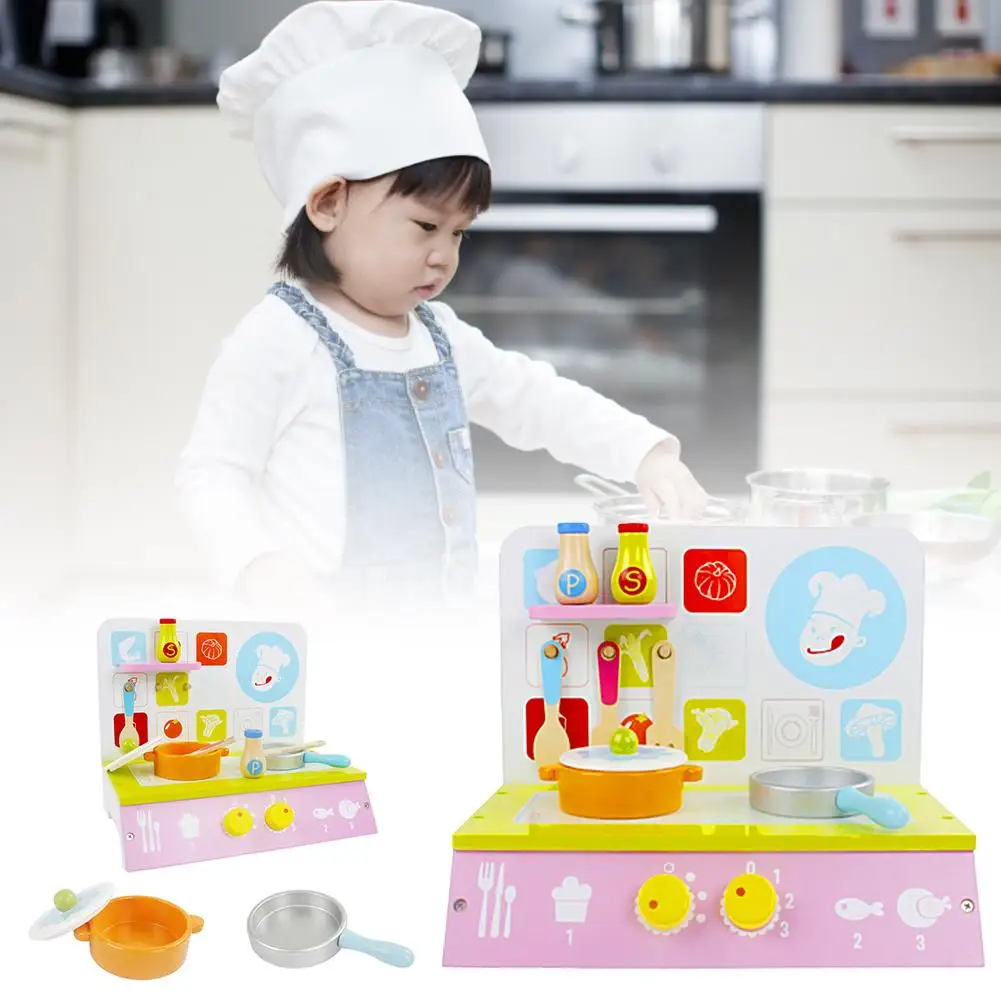 

New Small Wooden Simulation Kitchen Gas Stove Children's Play House Educational Toy Girl Gift Cookware Accessories