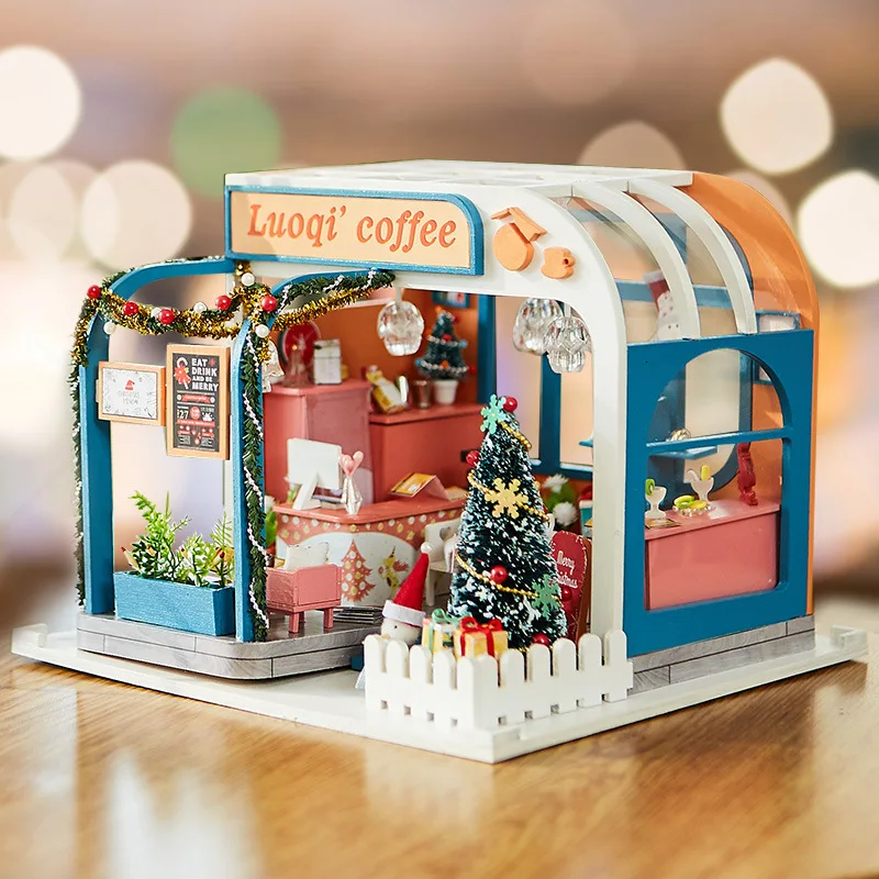 K-046 Luoqi's coffee 3D DIY кукольный домик Миниатюрный деревянный Миниатюрный Кукольный дом набор для сборки детских игрушек Рождественский подарок Casetta Legno