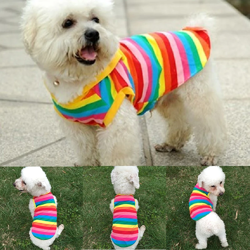 Pet Dog Clothes Summer Puppy Vest Tshirt Cute Rainbow Shirt For Small