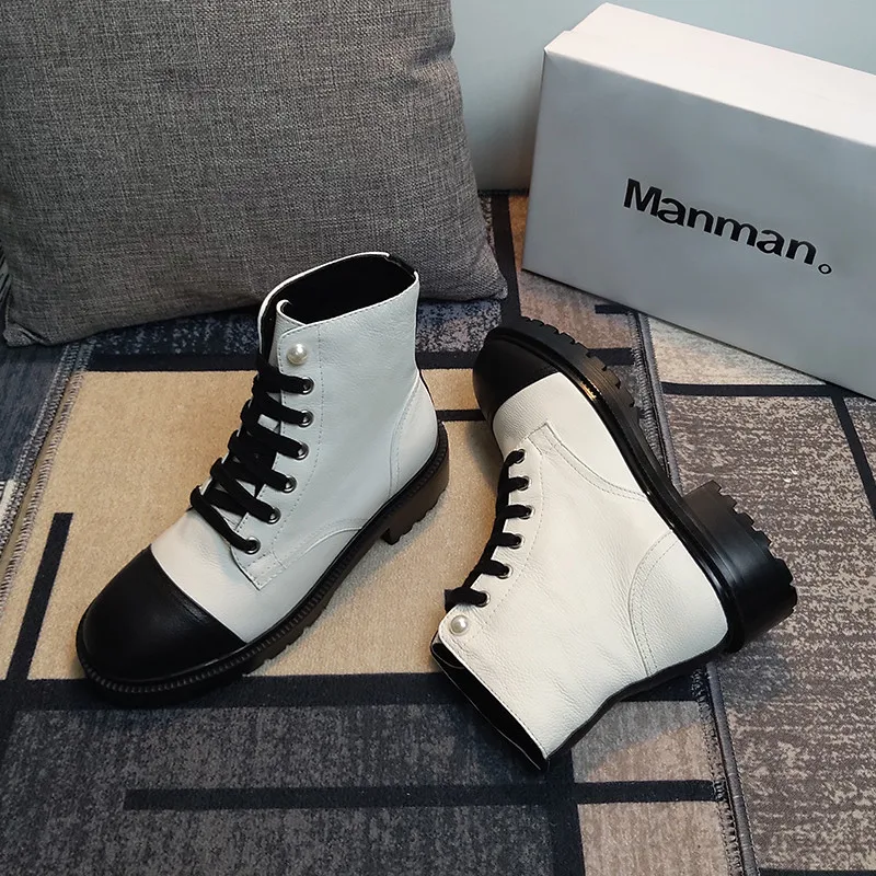 Botas Bujer Invierno; коллекция года; Украшенные жемчугом ботильоны на шнуровке; chaussures femme; разноцветные зимние женские ботинки с круглым носком