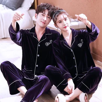 

Lovers Female Home Clothing 2PCS Pajamas Suit Velvet Nightwear Intimate Lingerie Casual Velour Homewear Sleep Set Sleepwear