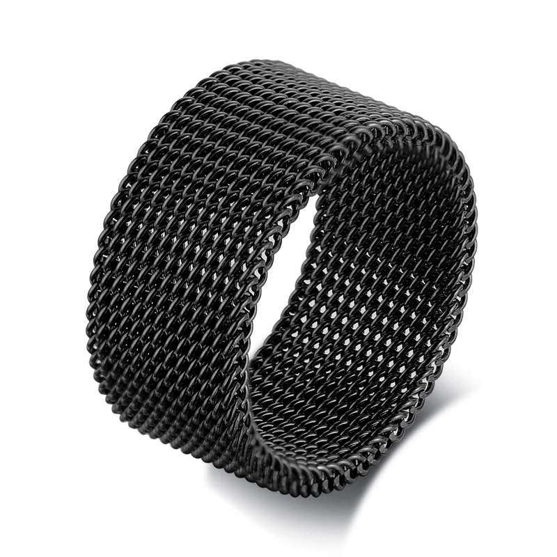 Wedding Rings Round Rings Finger Rings Jewelry Rings Ring Jewelry 10mm Black Circle Woven Mesh Rings Stainless Steel Flexible Wedding Band Ring For Men Jewelry