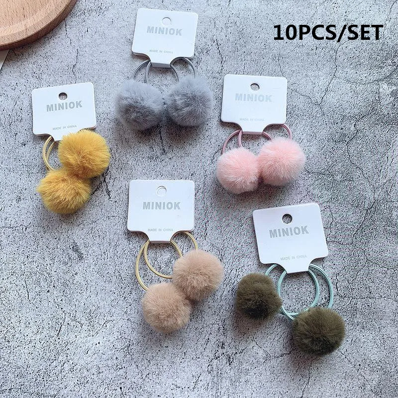 B-10PCS 2/8/10/12 шт Для детей резинки для волос галстуки с шариками для маленьких девочек плюшевая повязка для волос Веревка для девочек Аксессуары резинки для волос - Цвет: B-10PCS