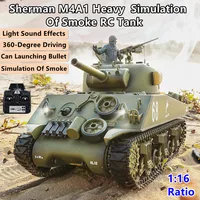 Simulation Smoke Sherman M4A1 Heavy Remote Control Tank 20Mins Launching Bullets 360° Driving Turret Rotation RC Military Tank 1