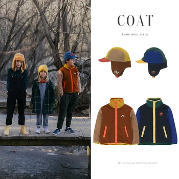 

tc2020 autumn and winter new ins children's clothing boys and girls lamb hair color matching boys and girls button jacket