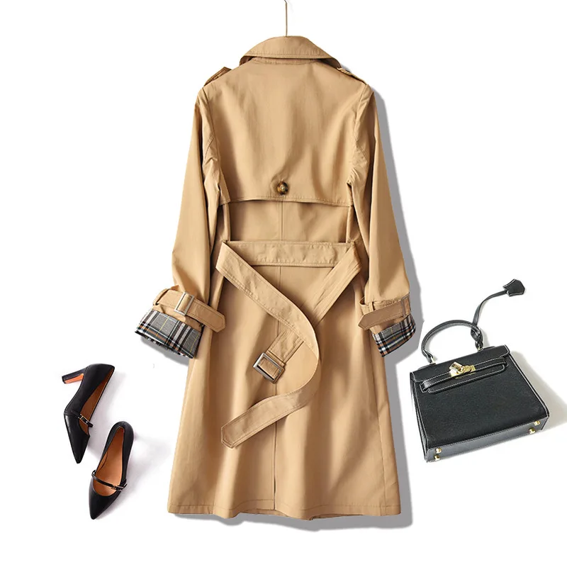 Shuchan Classic Trench Coat for Women Adjustable Waist Double Breasted Office Lady Cotton Blend Middle Age Women L;ong Coats