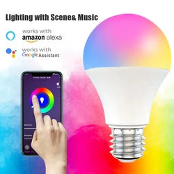 WiFi Smart Light Bulb Led RGB Lamp E27 Dimmable Light 10W 15W 20W Work with Tuya Smart Life Voice Control for Google Home Alexa