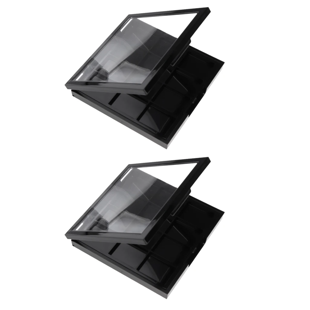 2Pcs Empty Powder Makeup Palette Case for Eyeshadow Blusher Lipstick Cosmetic DIY Plate, 12 Grids, Black