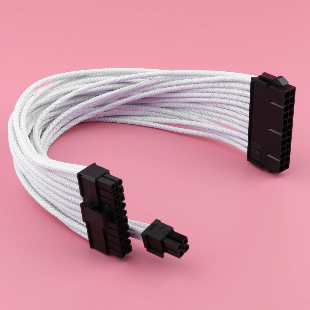 

30cm ATX 24-Pin Male To Female PSU Motherboard Power Supply Extension Cable (White)