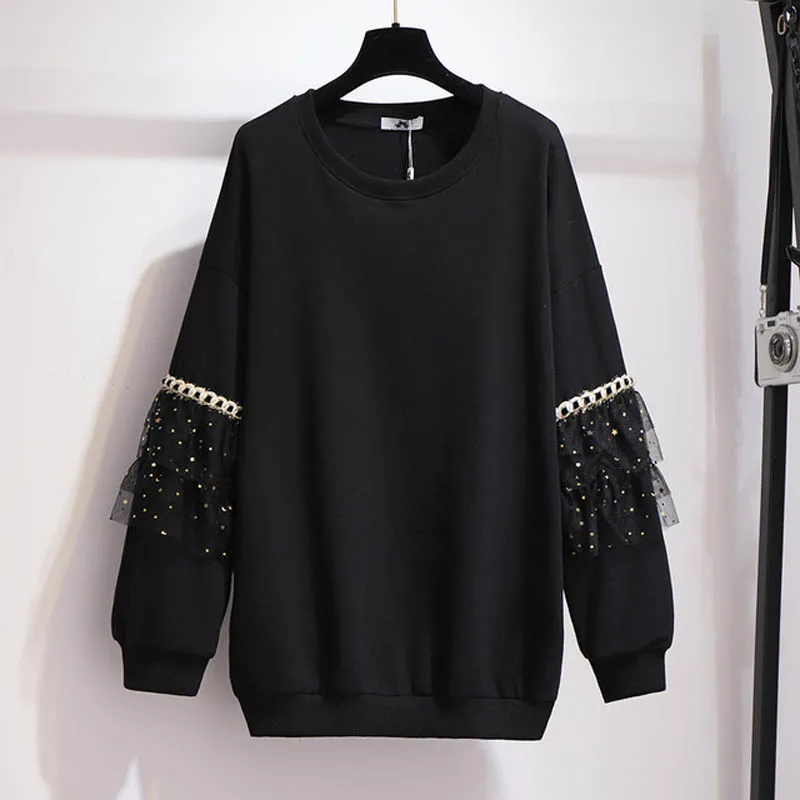 Autumn Winter Sweatshirts 6XL 7XL 8XL 9XL 10XL plus size bust 157cm black color | Женская одежда