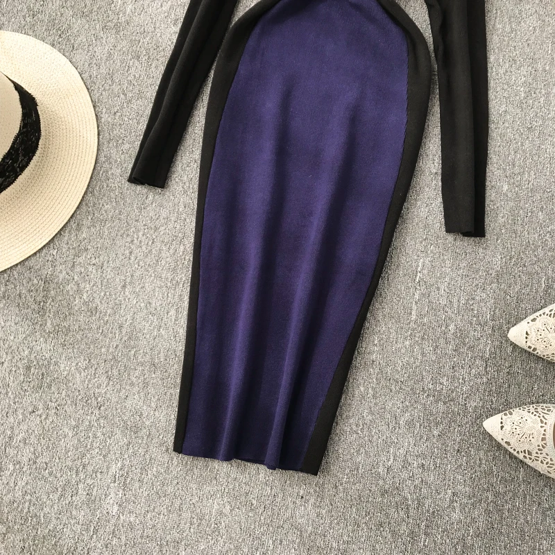 Женские осенне-зимние вязаные платья-карандаши, новая тонкая вязаная посылка, платье-свитер, Дамское Повседневное платье Vestidos