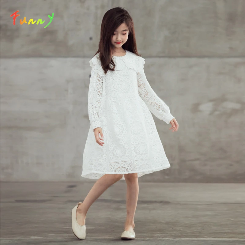 baby girl skirt clothes Spring Autumn 2022 Girls White Lace Dress Hollow Out Knee Length Princess Costume Teen Girl Party Birthday Dress Kids Clothes beautiful baby girl skirt
