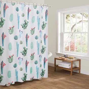 

Green Potted Plants Shower Curtain For Bathroom Waterproof Print Cactus Succulents Bath Curtain With 12 Hooks 180x180cm #N
