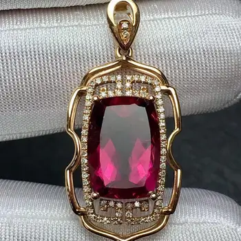 

Rubillite Tourmaline Pendant Real 18 K Gold 100% Natural Rubillite Tourmaline 8.2ct Gemstones Diamond Pendant Necklace
