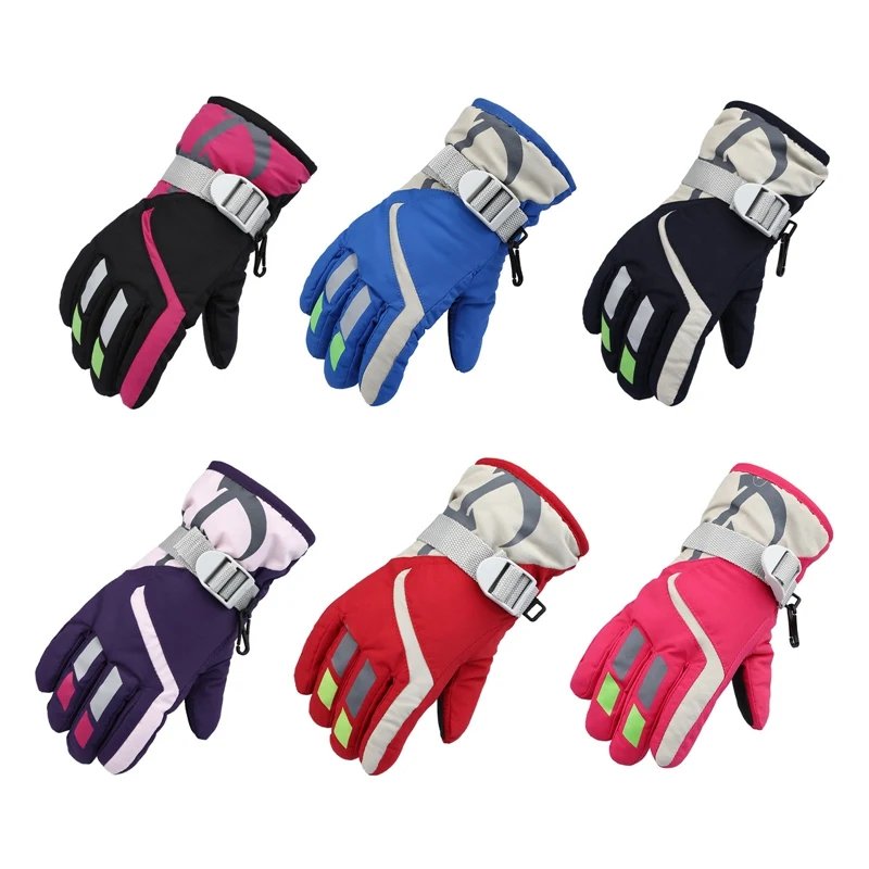 Ski-Strap Boys/girls Mitten Snowmobile Warm Sports Waterproof Winter Adjustable Children