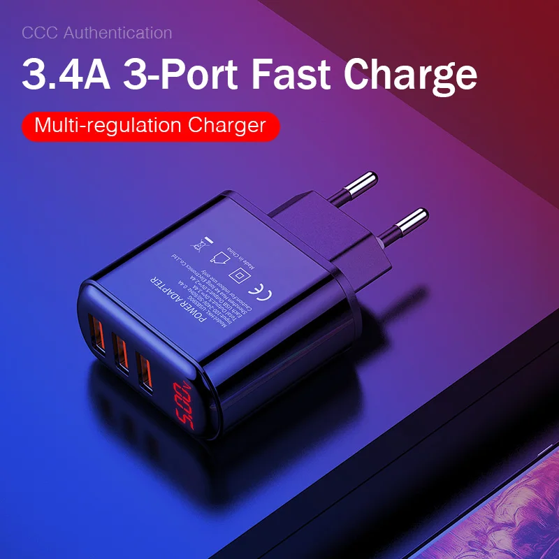 Настенное зарядное устройство REDNUT USB 18 Вт ЕС быстрое 3 порта светодиодный дисплей