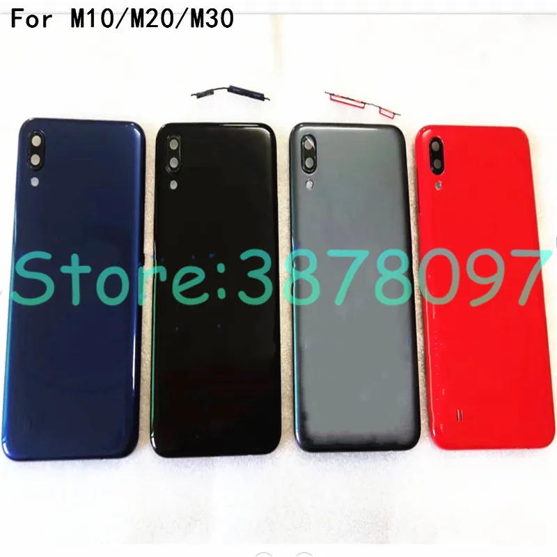 Новая крышка батареи для samsung Galaxy M10 M20 M30 Задняя крышка батареи дверь задняя крышка с объективом камеры стекло+ боковой ключ+ логотип