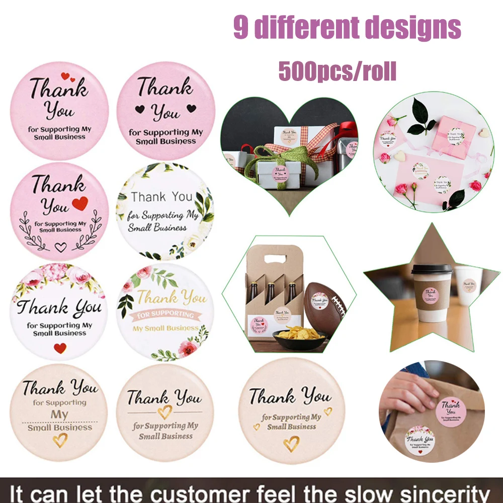 

9 Styles Thank You Stickers with Leaves Flowers 1 Inch Round Thank You For Supporting My Small Business Stationery Stickers