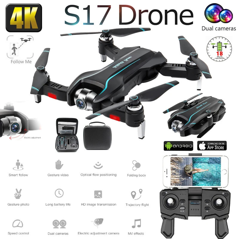 S17 Дрон 4K камера HD 4K wifi FPV Дрон обслуживание высоты RC Квадрокоптер Fxed-point объемный вертолет Дрон камера 1080P Дрон