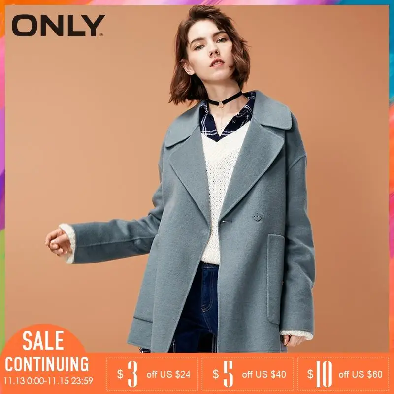 ONLY Двусторонняя шерстяная куртка с поясом и воротником лацканами пальто женское