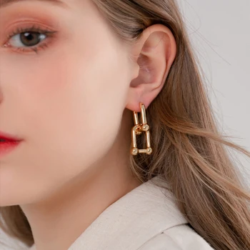 

AENSOA Detachable Thick Link U Shape Geometric Earrings Brass Gold Color Drop Earrings for Women Minimalist Chic Stylish Earring