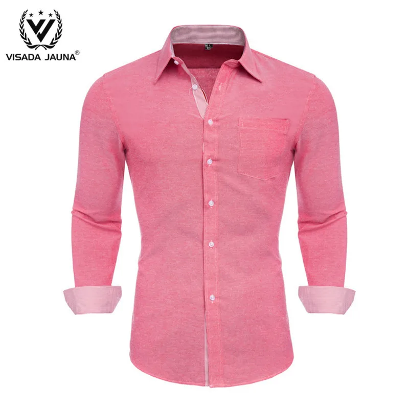 

VISADA JUANA Men's Long Sleeve Shirt Dress Professional Shirt Long Sleeve Men Shirt Red Slim Fit Shirt Solid Color Men's Shirt