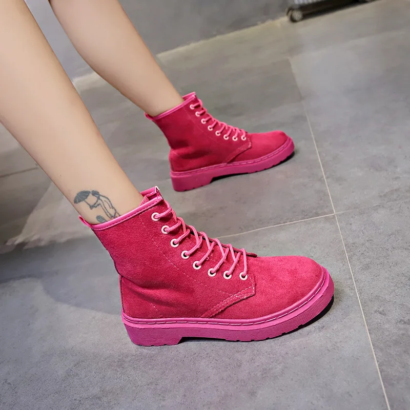 

2019 Autumn & Winter New Style Pink Martin Boots Dull Polish Women's Versatile British-Style Flat Lace-up Bootie