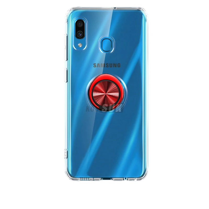 Прозрачный чехол для samsung Galaxy A10 A20 A20e A30 A40 A50 A70 A80 с магнитным кольцом для телефона - Цвет: Красный