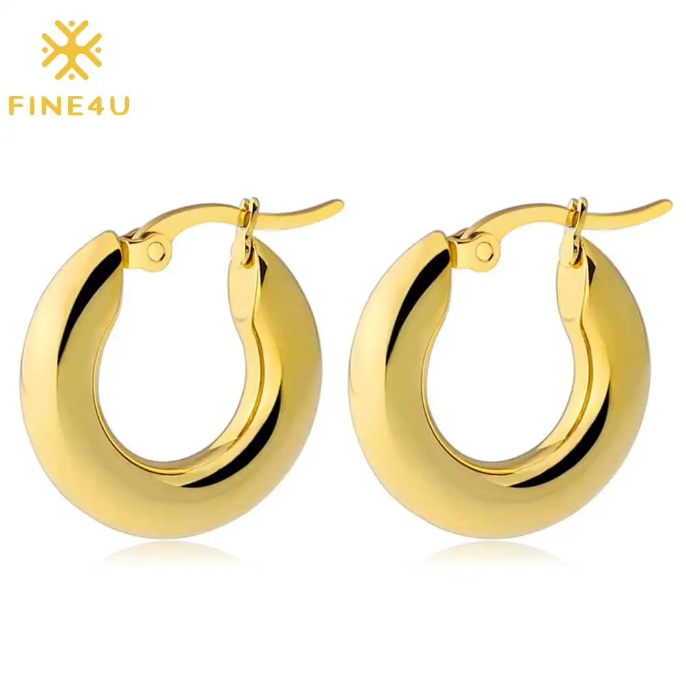 Круглые серьги-кольца FINE4U E205 из нержавеющей стали толщиной 5 мм для женщин и