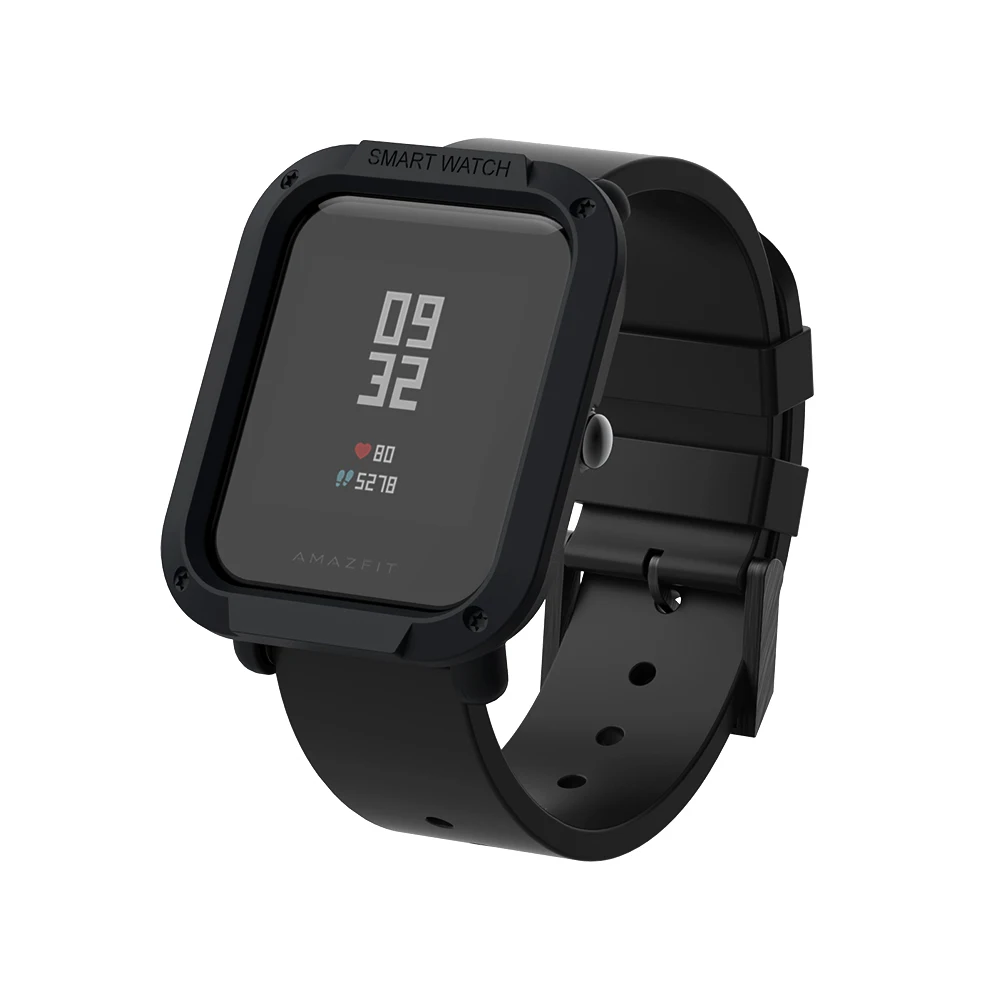 SIKAI ремешок для часов& чехол для Xiaomi Huami Amazfit Bip Youth умные часы в силиконовом корпусе ремешок для смарт-браслета Amazfit Bip часы для ПК чехол для часы Huami - Цвет: Black Case