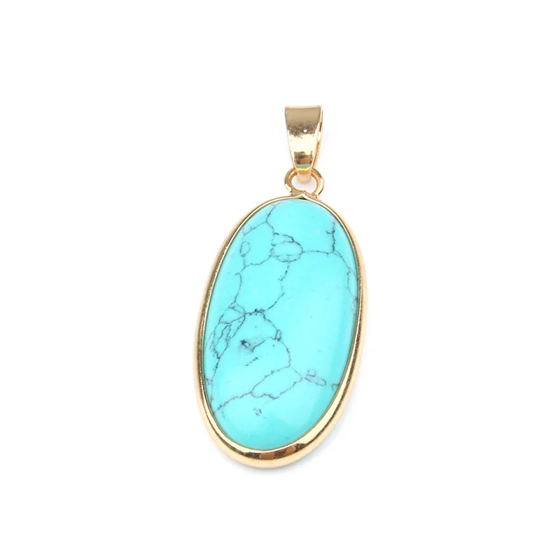 Blue Turquoise Натуральный камень подвеска-агат Овальный Форма Кулоны из нержавеющей стали для самостоятельного изготовления ювелирных изделий Цепочки и ожерелья Аксессуары Размер 4*1,6*0,6 мм - Окраска металла: Blue Turquoise